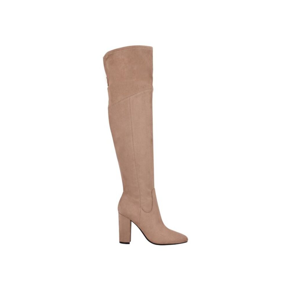 GUESS Womens Beige Gore Stretch Logo Mireya Square Toe Block Heel Boots 5 M